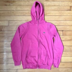 Lacoste Pink Full Zip Knit Hoodie Crocodile Logo Sweatshirt Jacket Womens